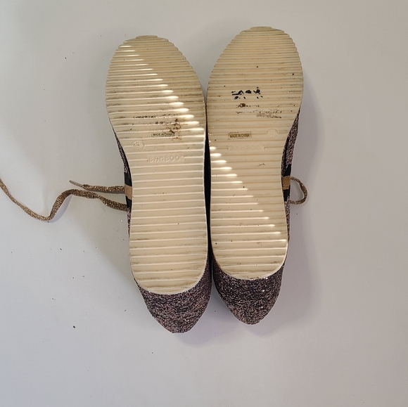 Bamboo rose gold glitter wedge lace sneakers gold and black stripe size 10 - Picture 6 of 6